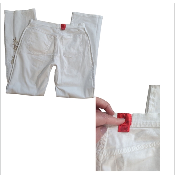 Very Vera Gold Floral Embroidery White Straight Leg Jeans - Picture 10 of 10